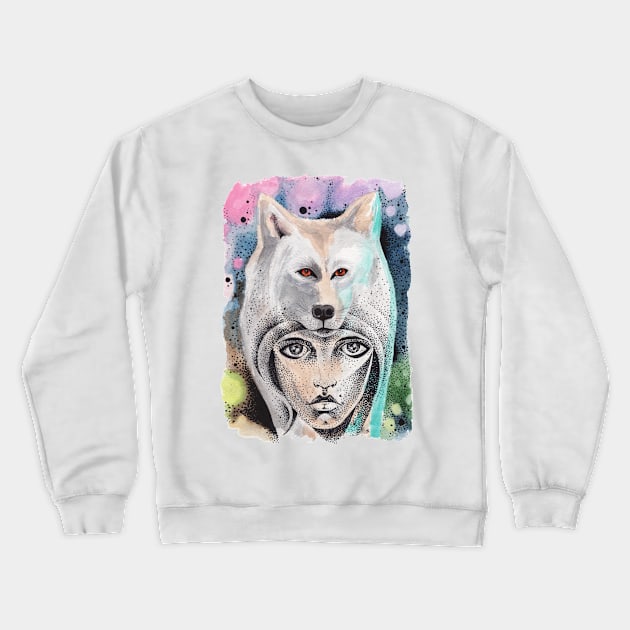 wolf girl Crewneck Sweatshirt by IvanJoh